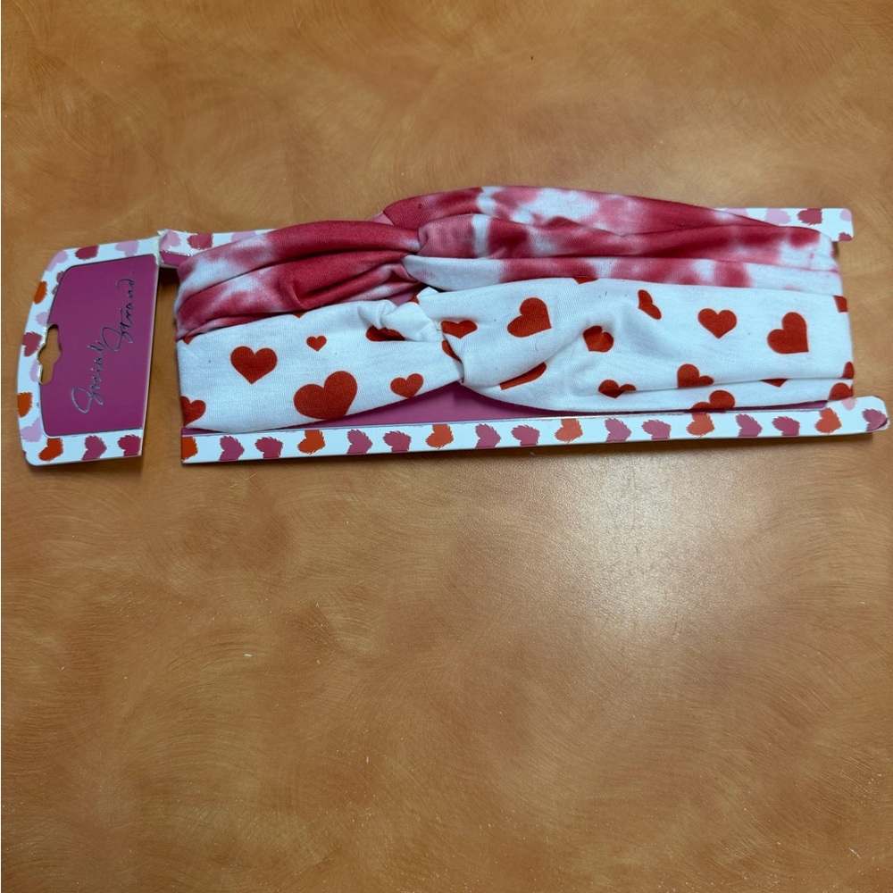 Stylish Heart Patterned & Tie Dye Patterned Headband in Red and White